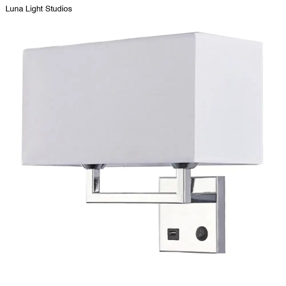 Modern cuboidal fabric wall light beige & white living room sconce