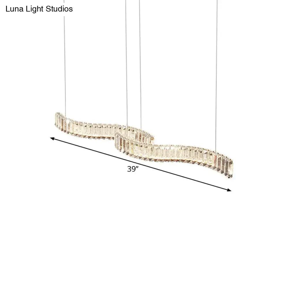 Modern curved led silver crystal pendant – dining room ceiling light