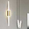 Modern curved linear gold and coffee led wall sconce with sleek vertical curved linear aluminum light panel for dining room