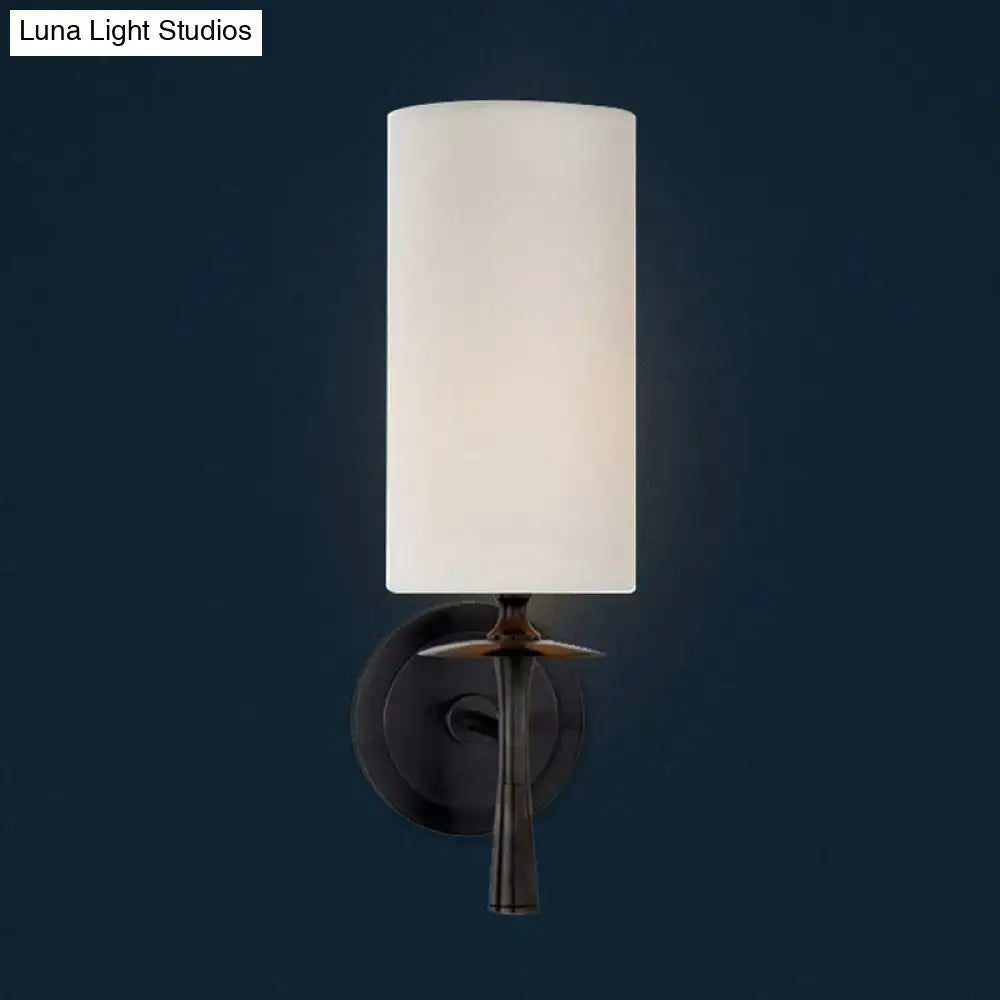Modern dark bronze sconce light with white glass shade bedroom fixture