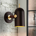 Modern dark brown and brass wall lamp with cup shade office corridor