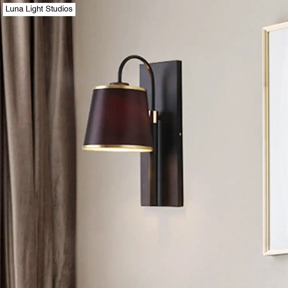 Modern dark brown & gold conical shade wall lamp living room sconce