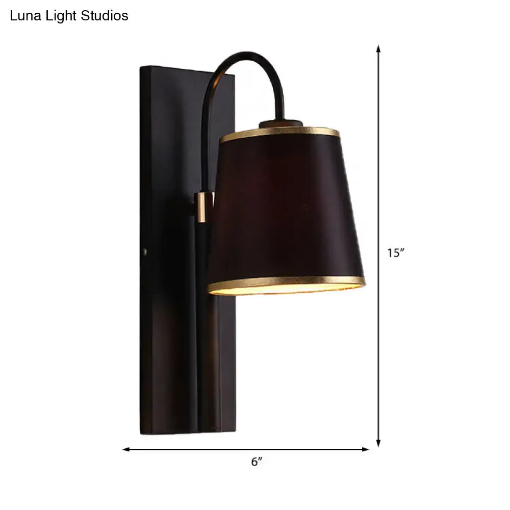 Modern dark brown & gold conical shade wall lamp living room sconce