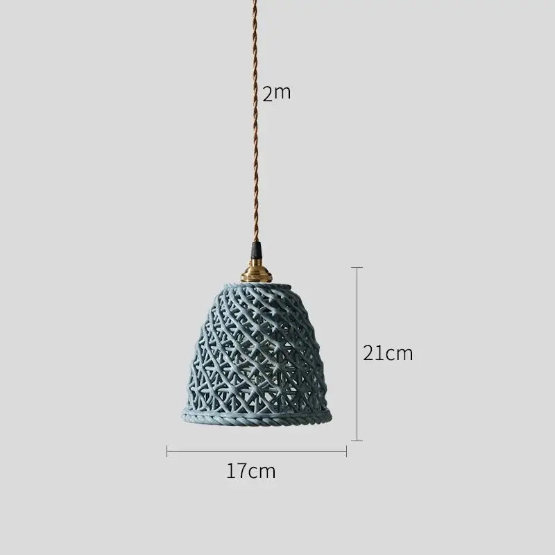 Modern dark gray ceramic led pendant lamp bedroom woven light