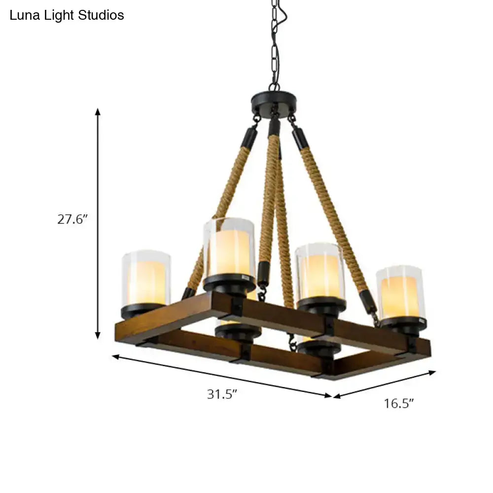 Modern dark wood island chandelier with white glass shade dining room