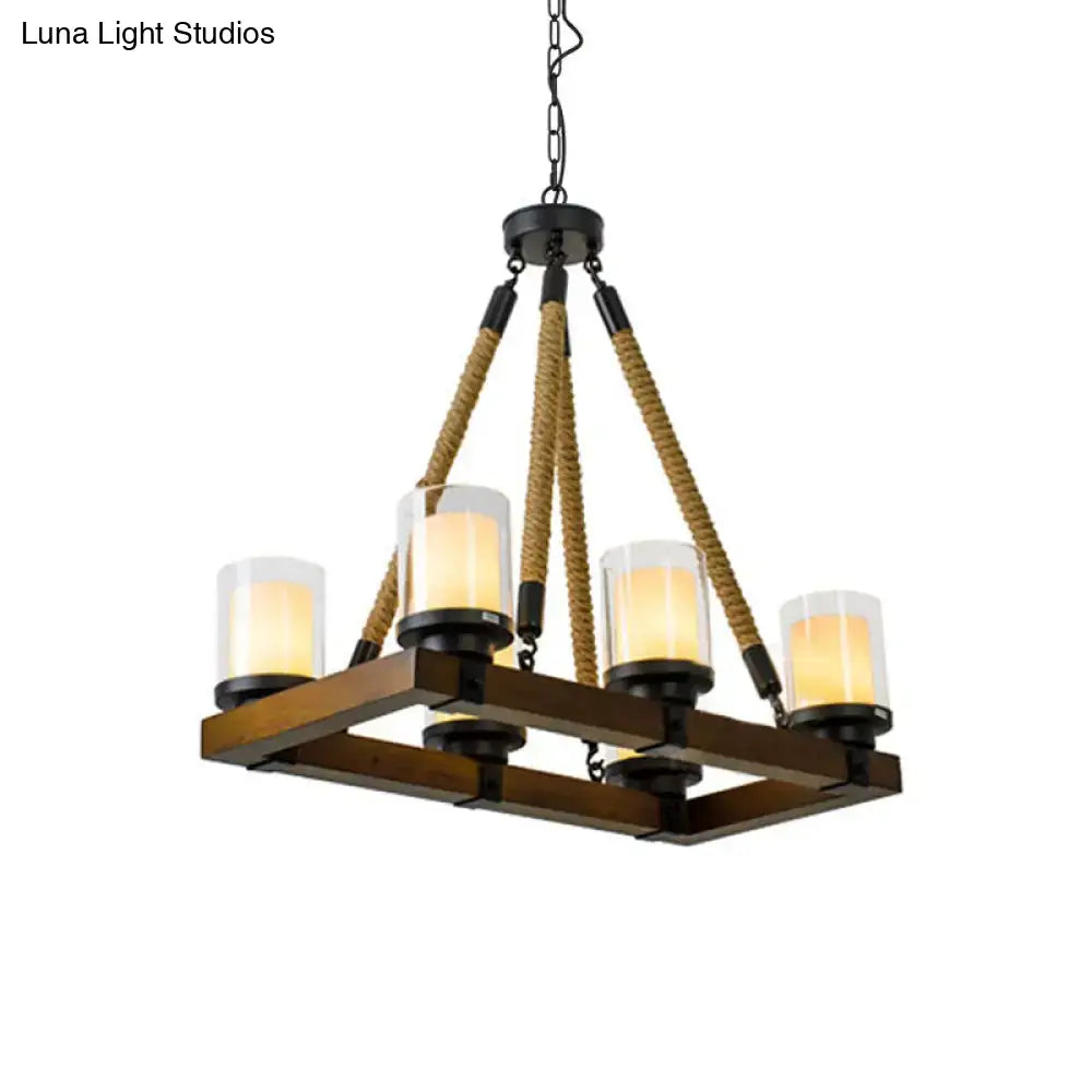 Modern dark wood island chandelier with white glass shade dining room