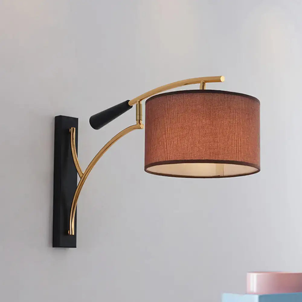 Modern drum shade wall lamp in flaxen & coffee for bedroom