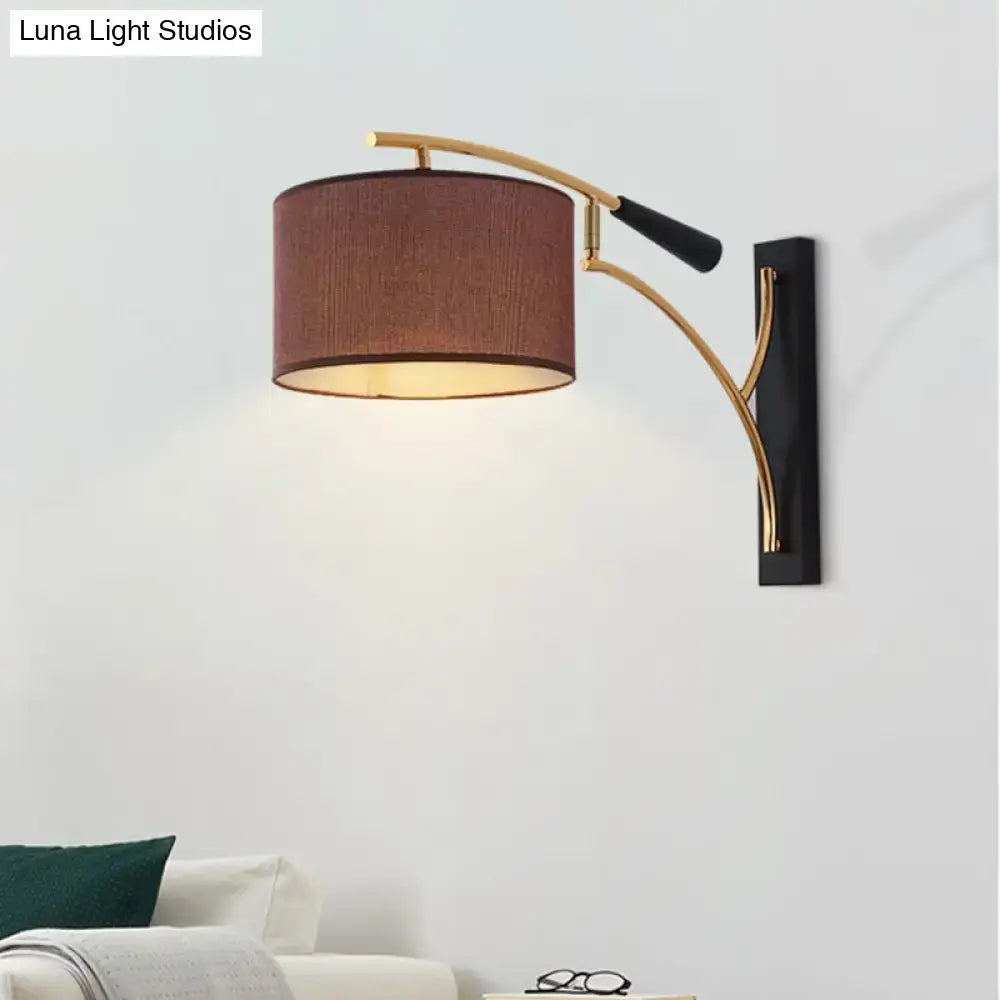 Modern drum shade wall lamp in flaxen & coffee for bedroom