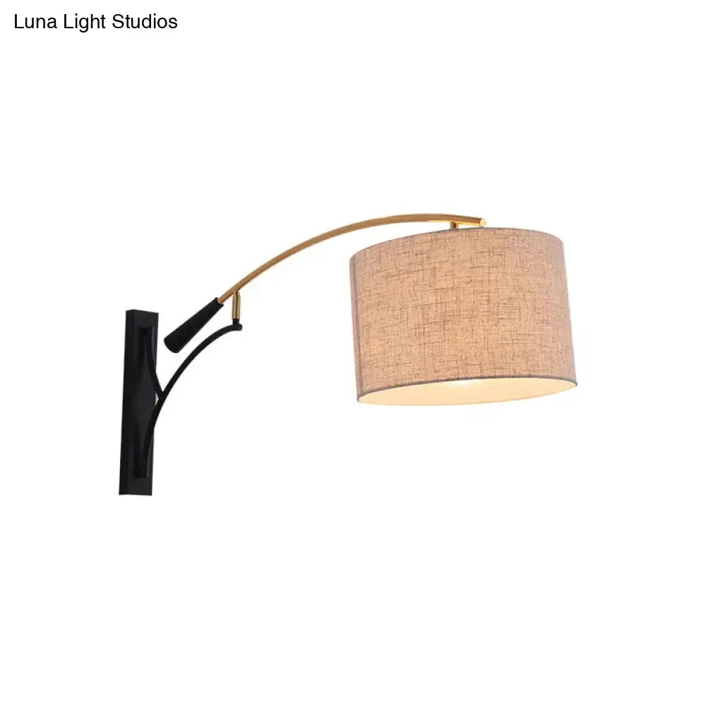 Modern drum shade wall lamp in flaxen & coffee for bedroom