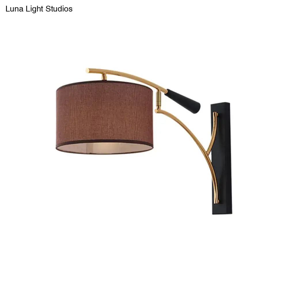 Modern drum shade wall lamp in flaxen & coffee for bedroom