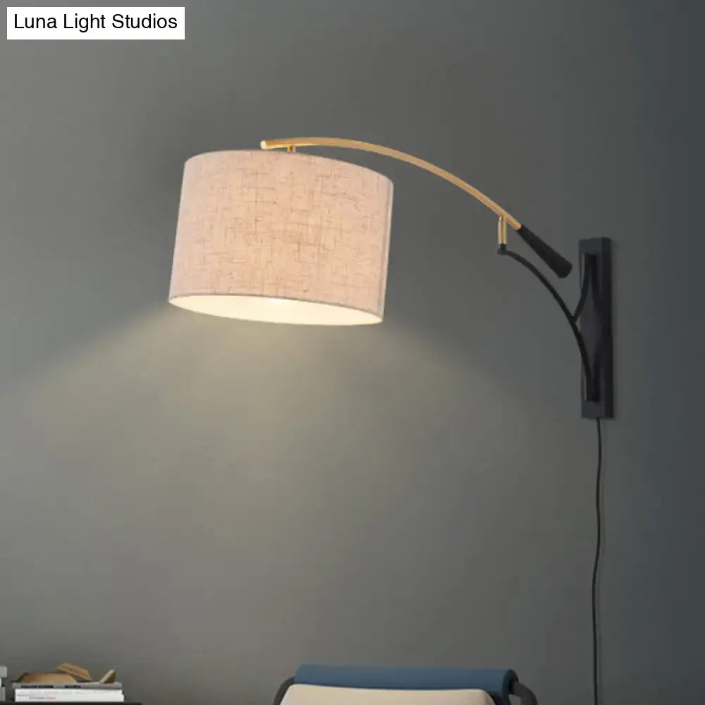 Modern drum shade wall lamp in flaxen & coffee for bedroom