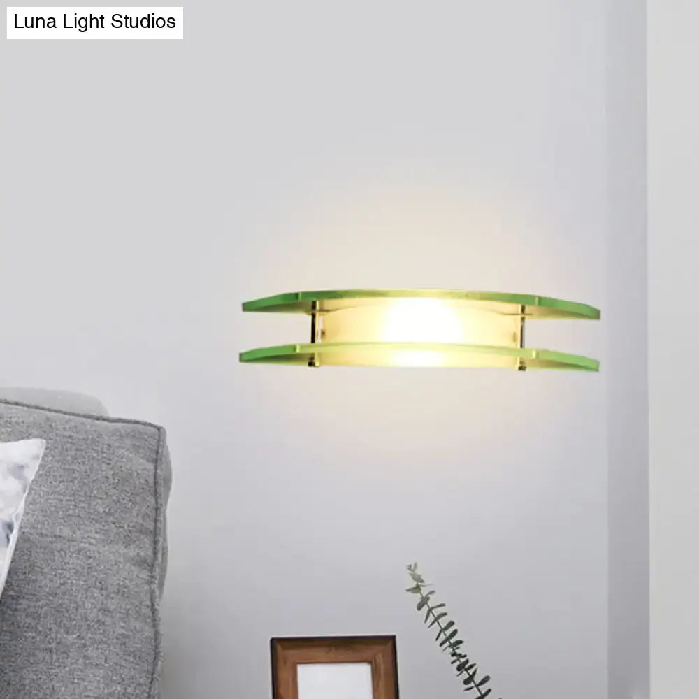 Modern dual arc chrome and green glass wall lamp bedroom sconce