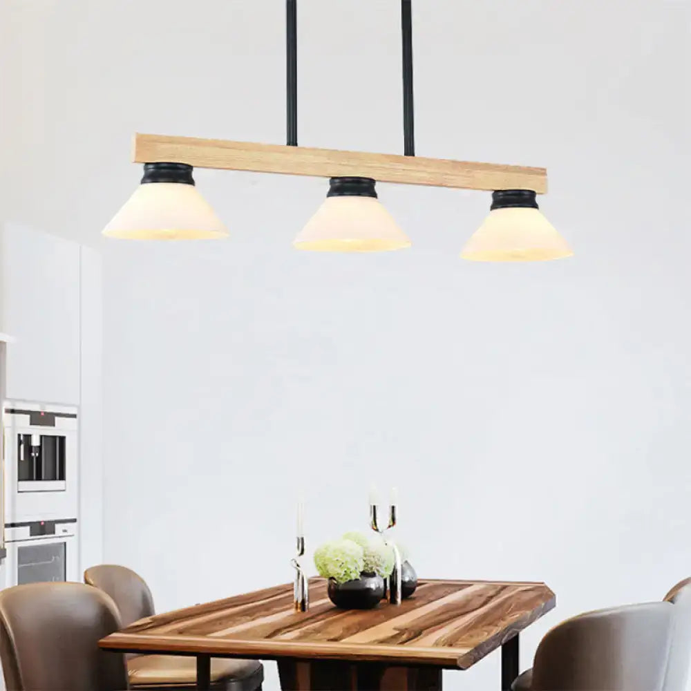 Modern farmhouse wooden cone linear pendant light kitchen island