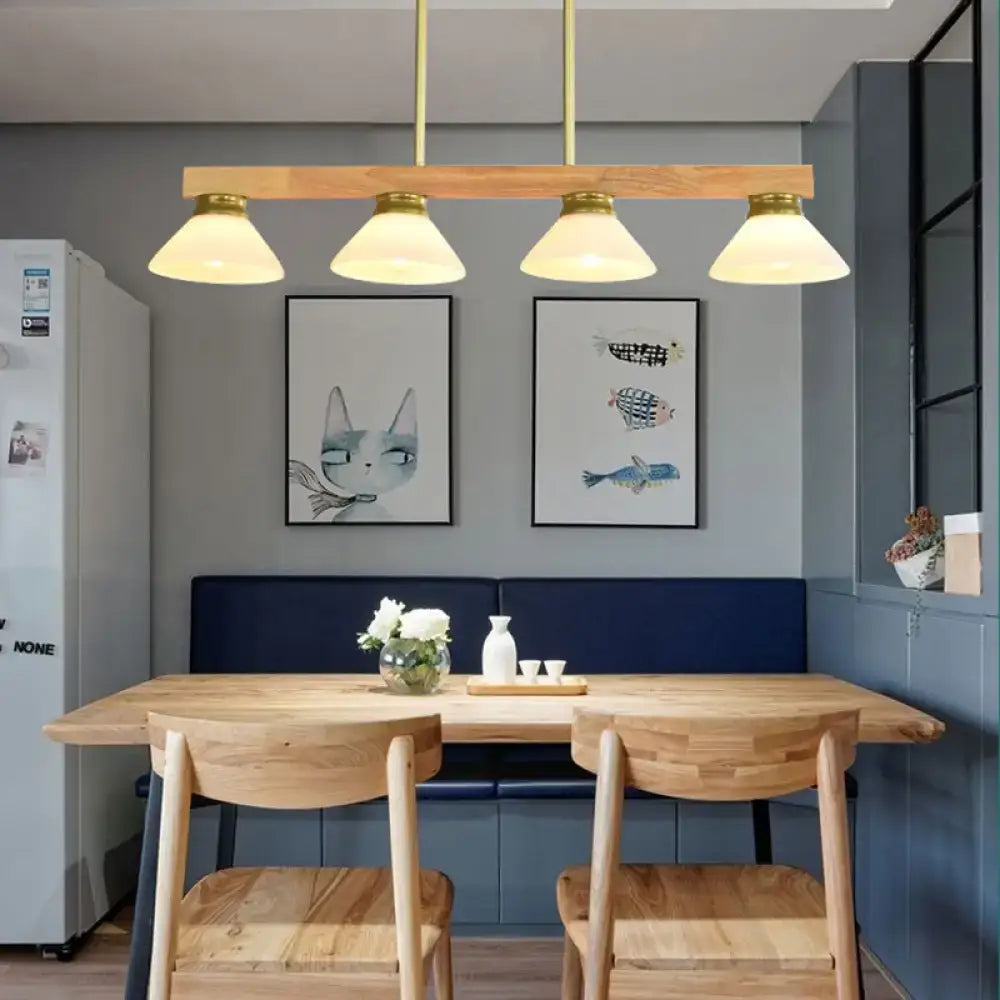 Modern farmhouse wooden cone linear pendant light kitchen island