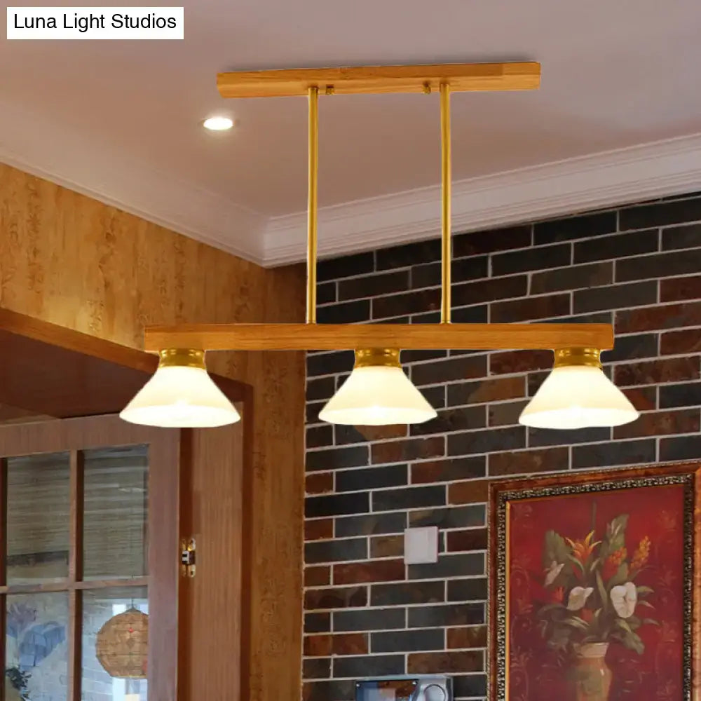 Modern farmhouse wooden cone linear pendant light kitchen island