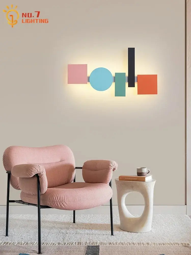 Modern geometric colorful led acrylic iron wall lamp bedroom