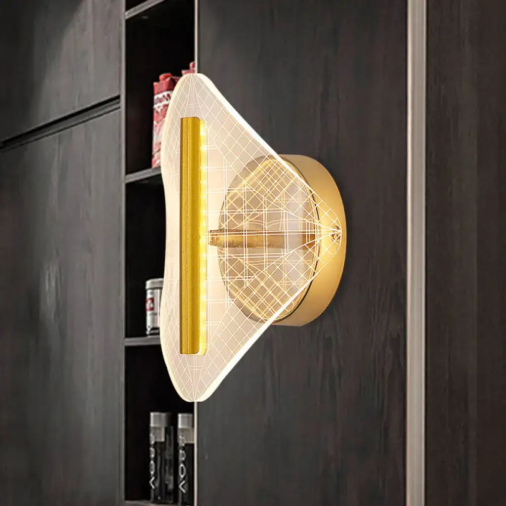 Modern geometric gold sconce light – living room grid pattern