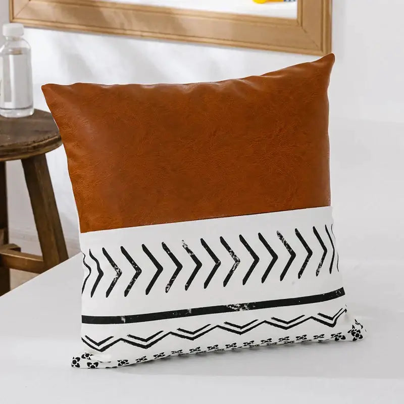 Modern geometric white & black cushion cover living room with tassels