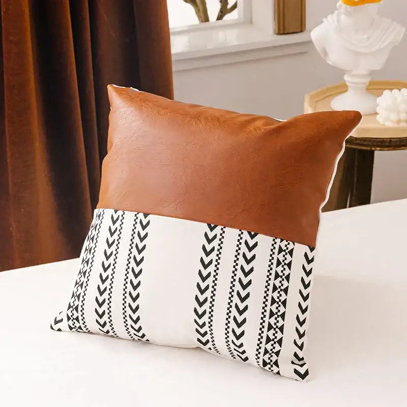 Modern geometric white & black cushion cover living room with tassels