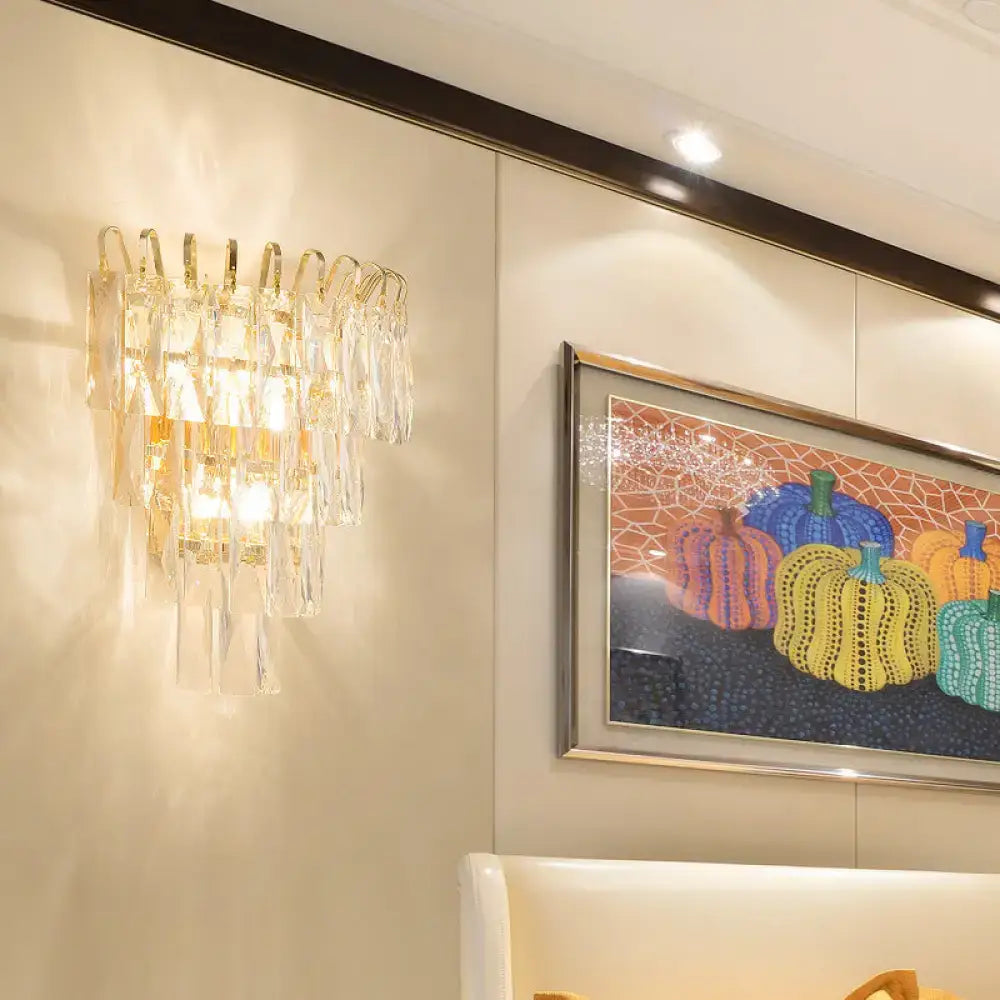 Modern gold 3 head crystal wall sconce living room e12 e14 bulb base