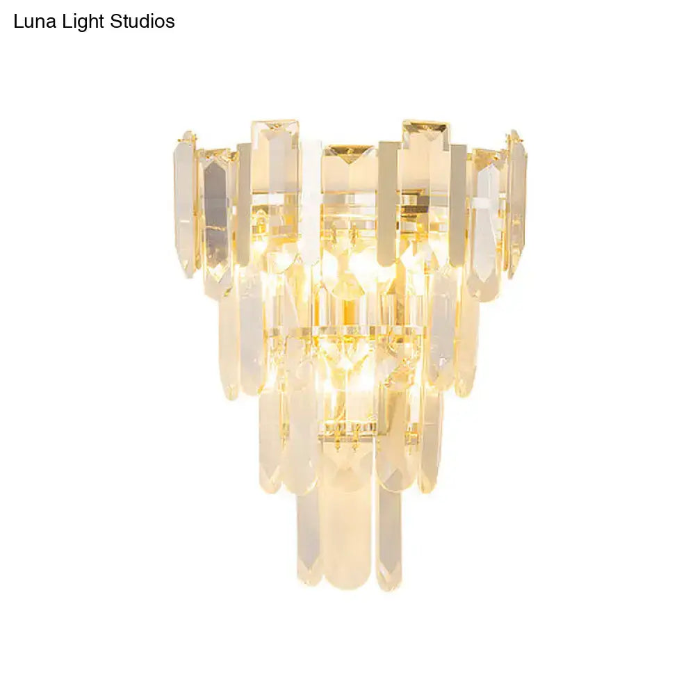 Modern gold 3-headed crystal wall sconce bedroom 15 inch fixture
