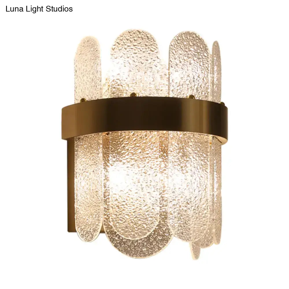 Modern gold 4 head wall lamp with clear hammered glass bedroom sconce