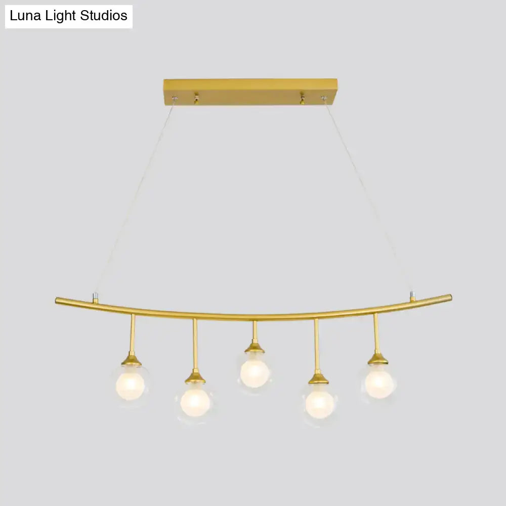 Modern gold 5 bulb island pendant light kitchen glass globe shade