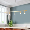 DecorBites modern gold linear pendant light with five open bulb incandescent fluorescent fixtures for restaurants