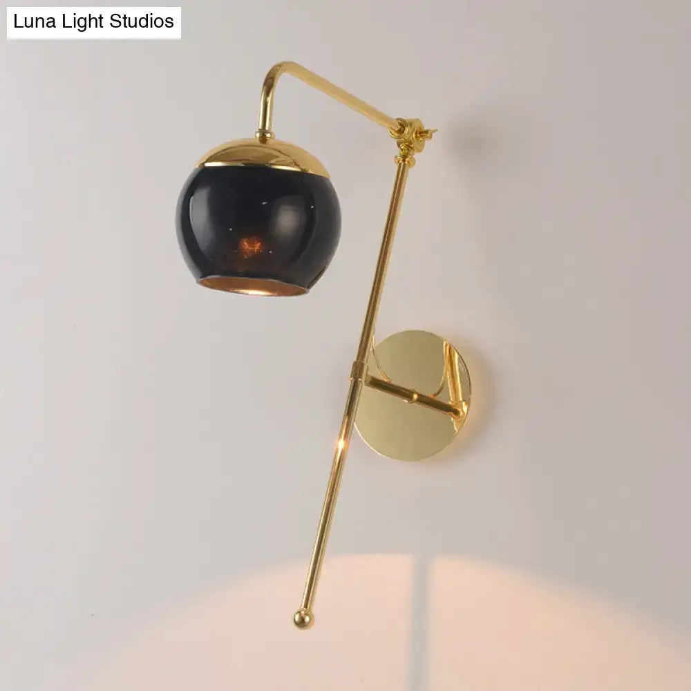 Modern gold and clear black glass ball sconce – bedroom wall light