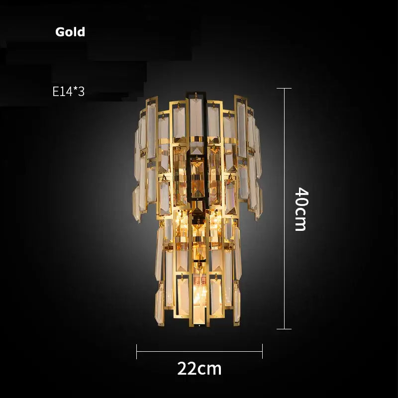 Modern gold and clear crystal led wall sconce bedroom light