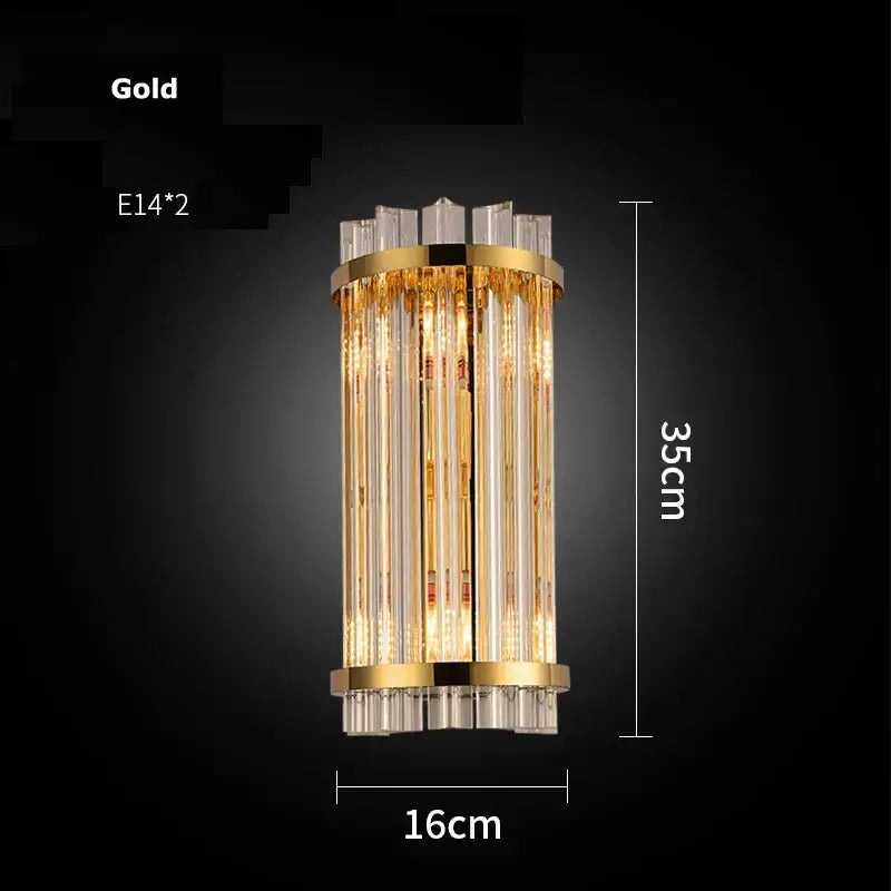 Modern gold and clear crystal led wall sconce bedroom light