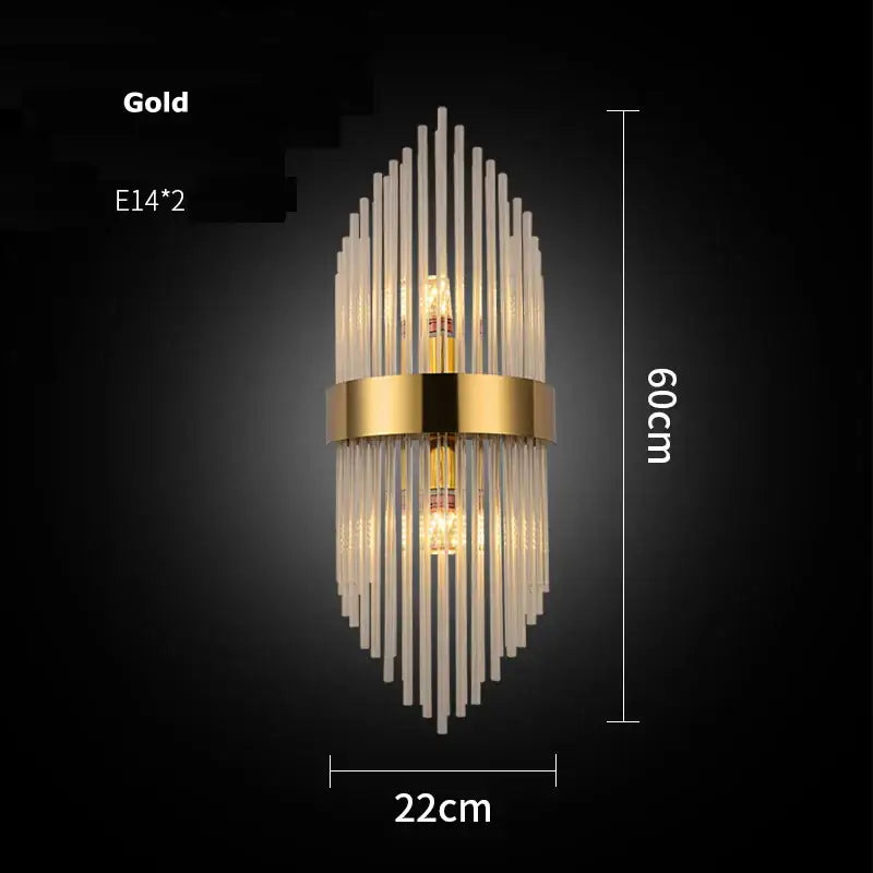 Modern gold and clear crystal led wall sconce bedroom light