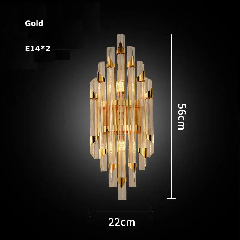 Modern gold and clear crystal led wall sconce bedroom light