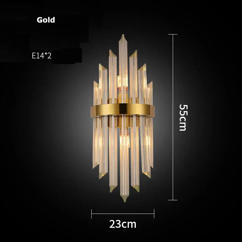 Modern gold and clear crystal led wall sconce bedroom light