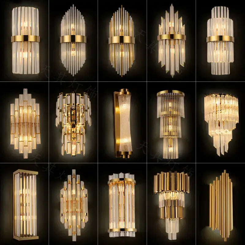 Modern gold and clear crystal led wall sconce bedroom light