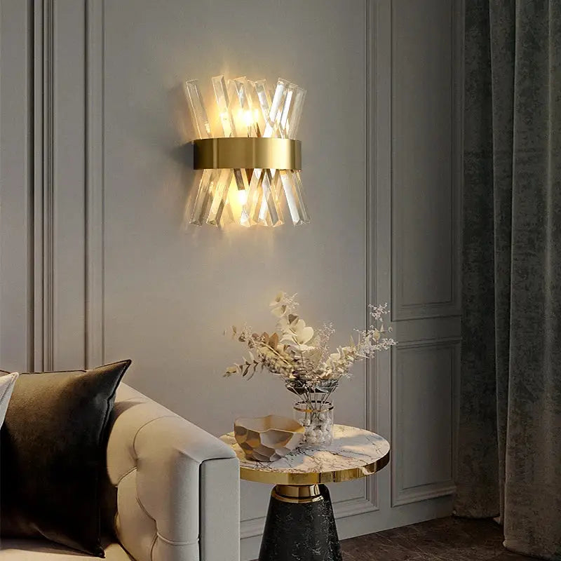 Modern gold and clear crystal led wall sconce bedroom light