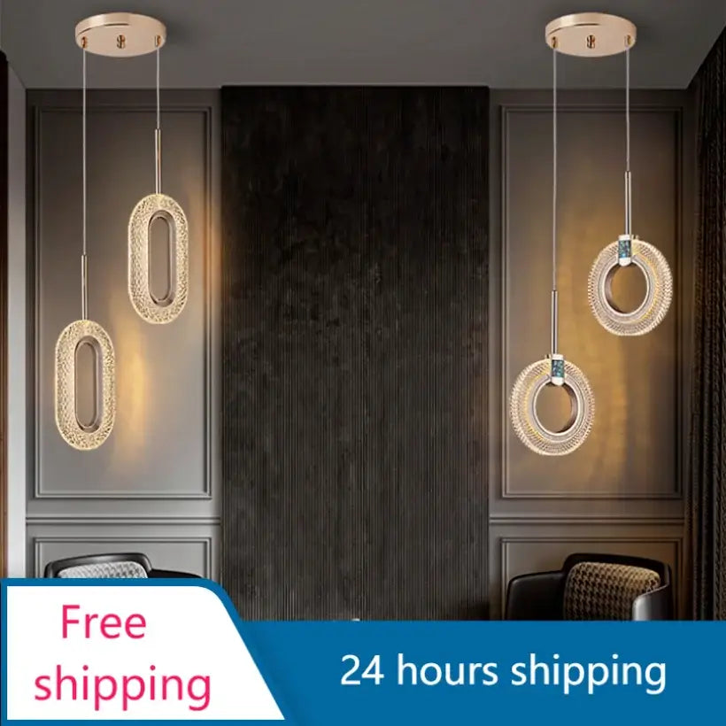 Modern gold and crystal oval bedside pendant light bedroom decor