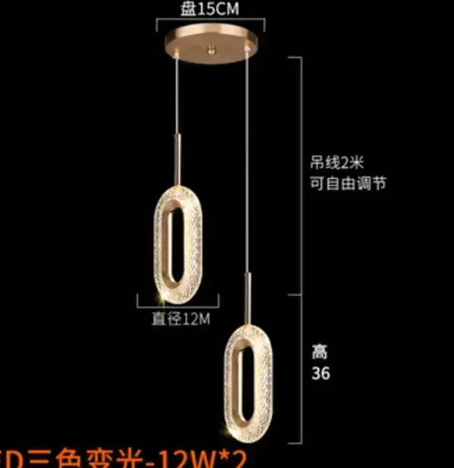 Modern gold and crystal oval bedside pendant light bedroom decor