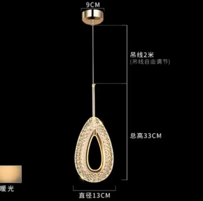 Modern gold and crystal oval bedside pendant light bedroom decor