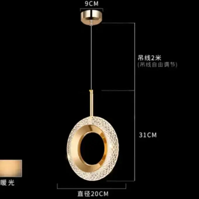Modern gold and crystal oval bedside pendant light bedroom decor