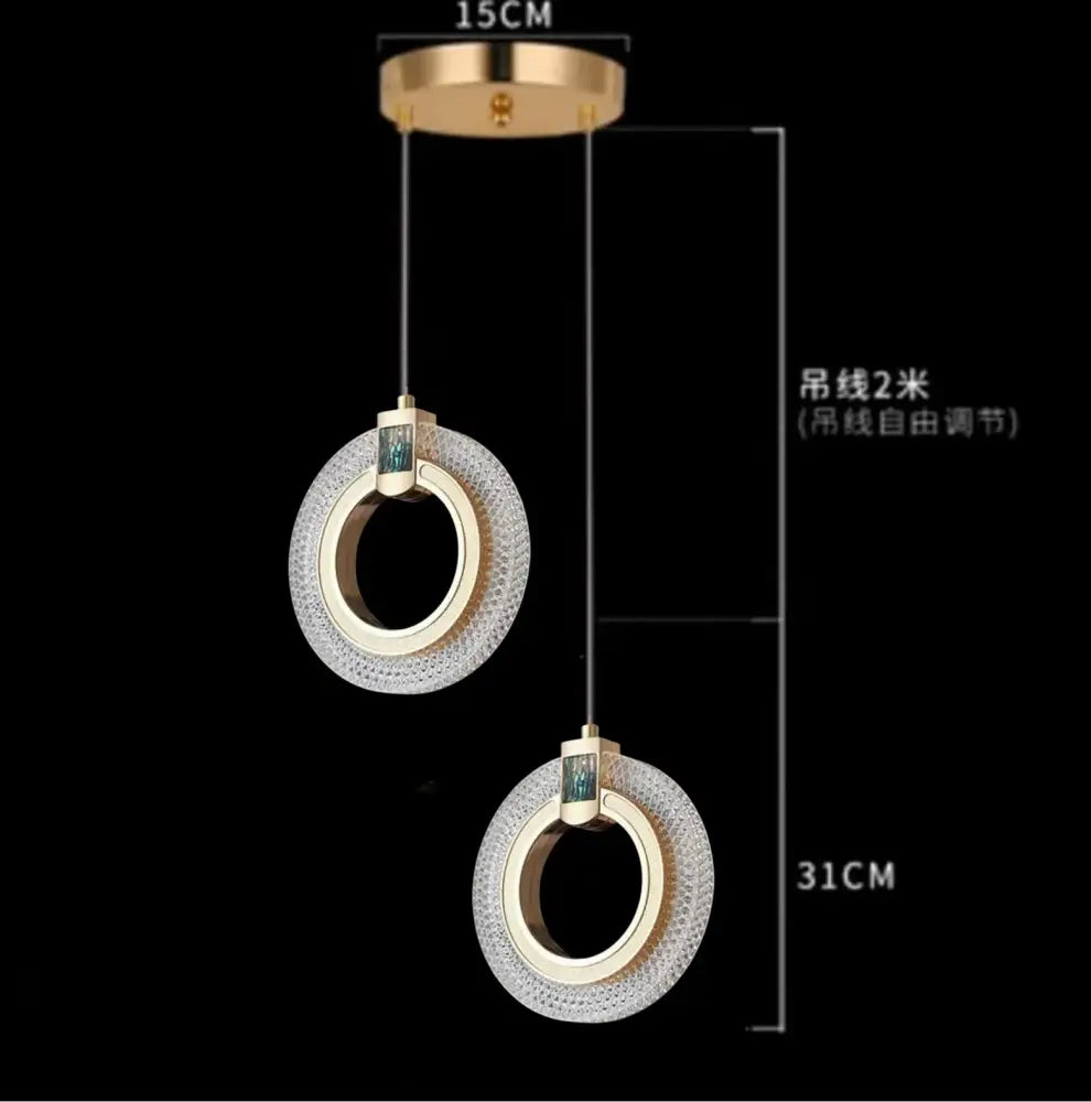 Modern gold and crystal oval bedside pendant light bedroom decor