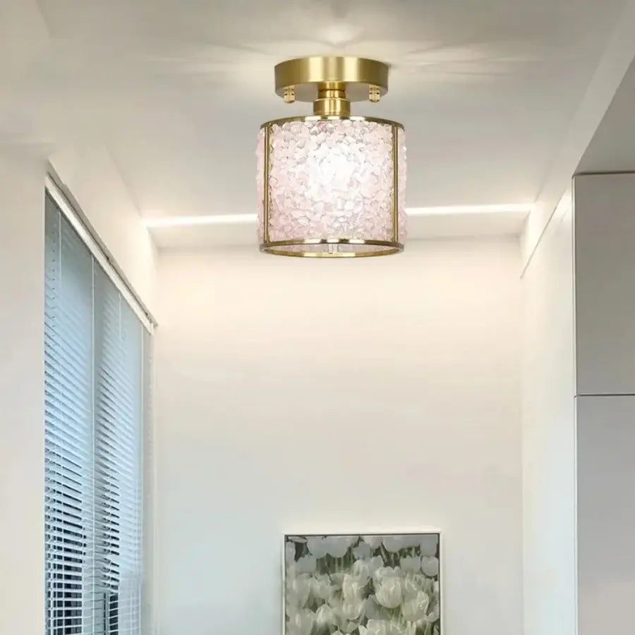 Modern gold and pale green glass mosaic ceiling light bedroom
