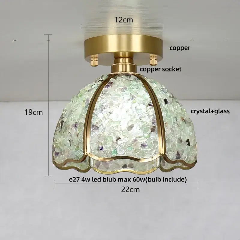 Modern gold and pale green glass mosaic ceiling light bedroom
