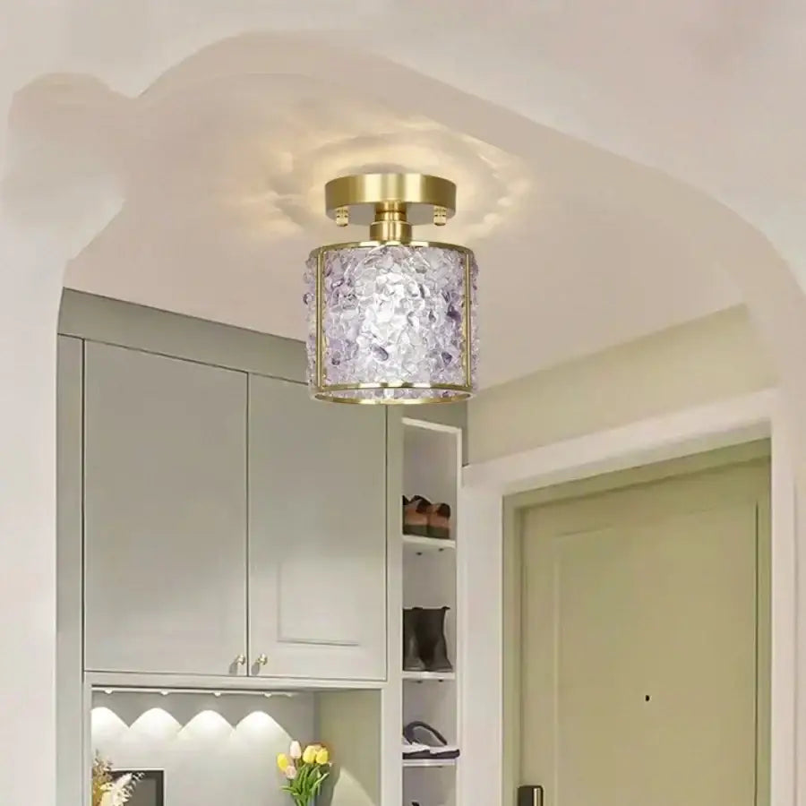Modern gold and pale green glass mosaic ceiling light bedroom