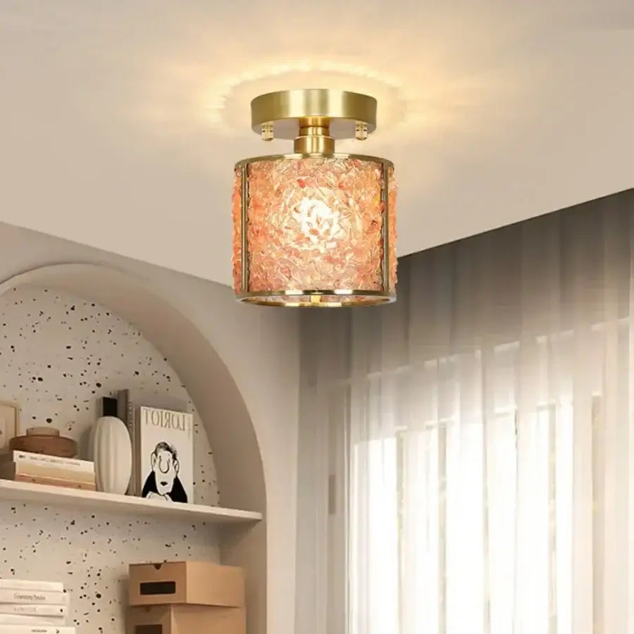 Modern gold and pale green glass mosaic ceiling light bedroom