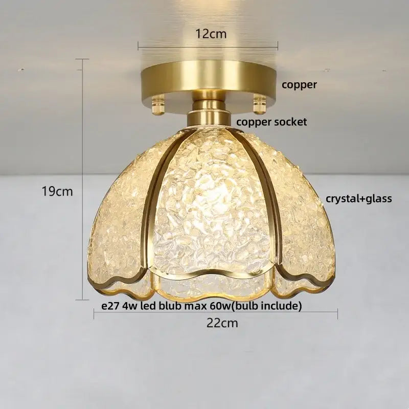 Modern gold and pink column glass crystal ceiling light bedroom