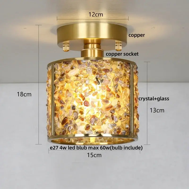 Modern gold and pink column glass crystal ceiling light bedroom