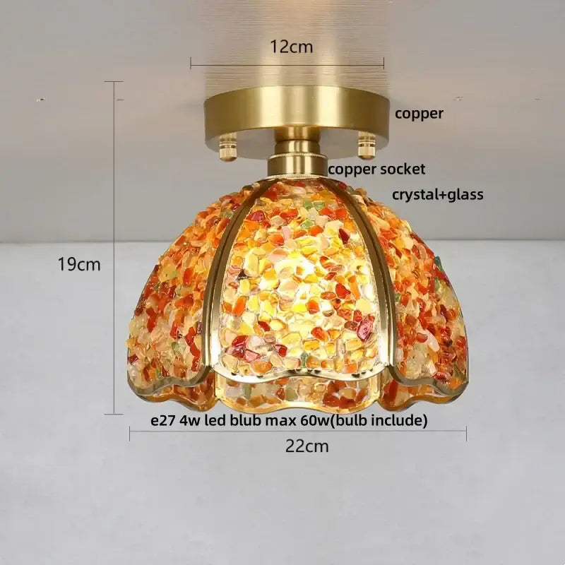 Modern gold and pink column glass crystal ceiling light bedroom