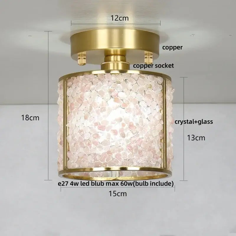 Modern gold and pink column glass crystal ceiling light bedroom