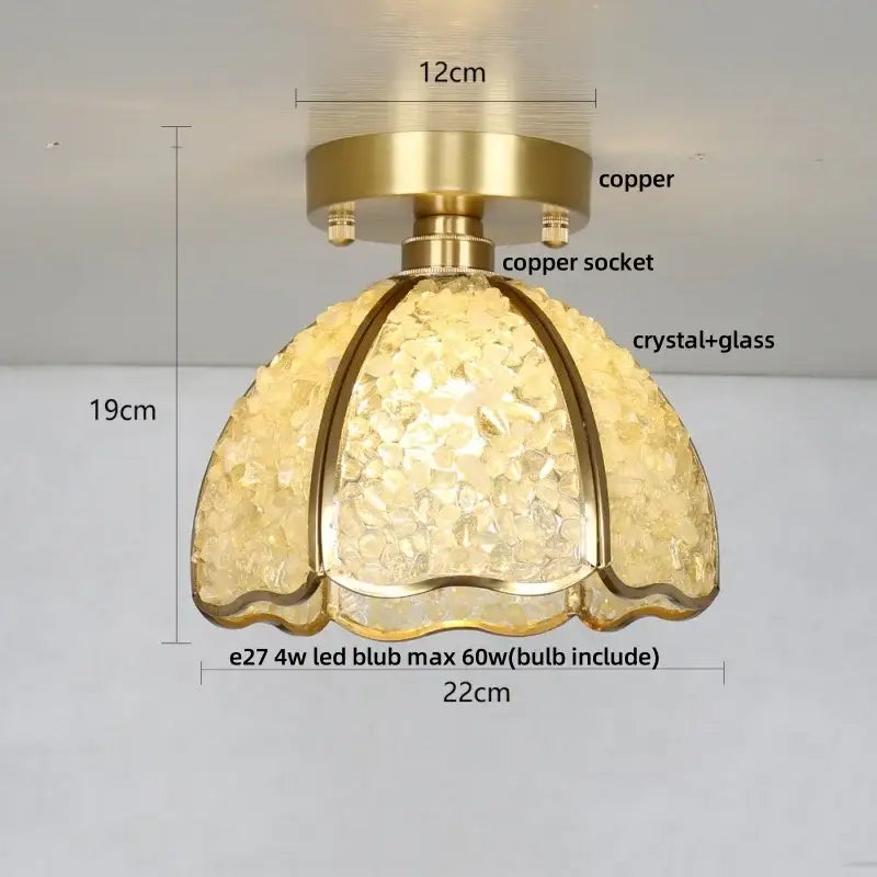 Modern gold and pink column glass crystal ceiling light bedroom
